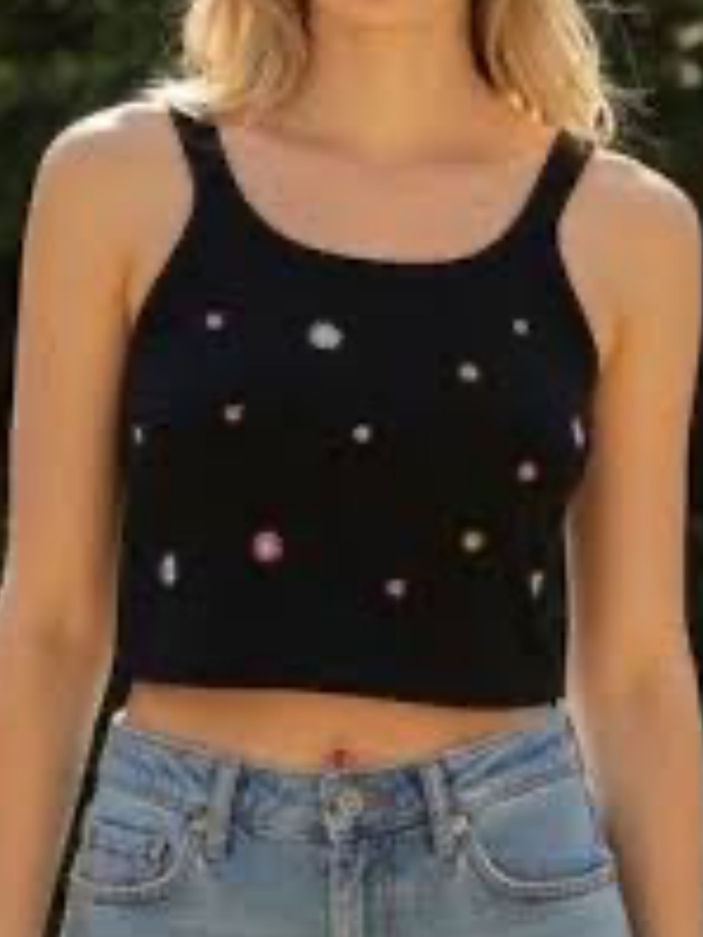 PINK Victoria's Secret Black Cropped Bra Top with embroidered flowers XS/P NWT